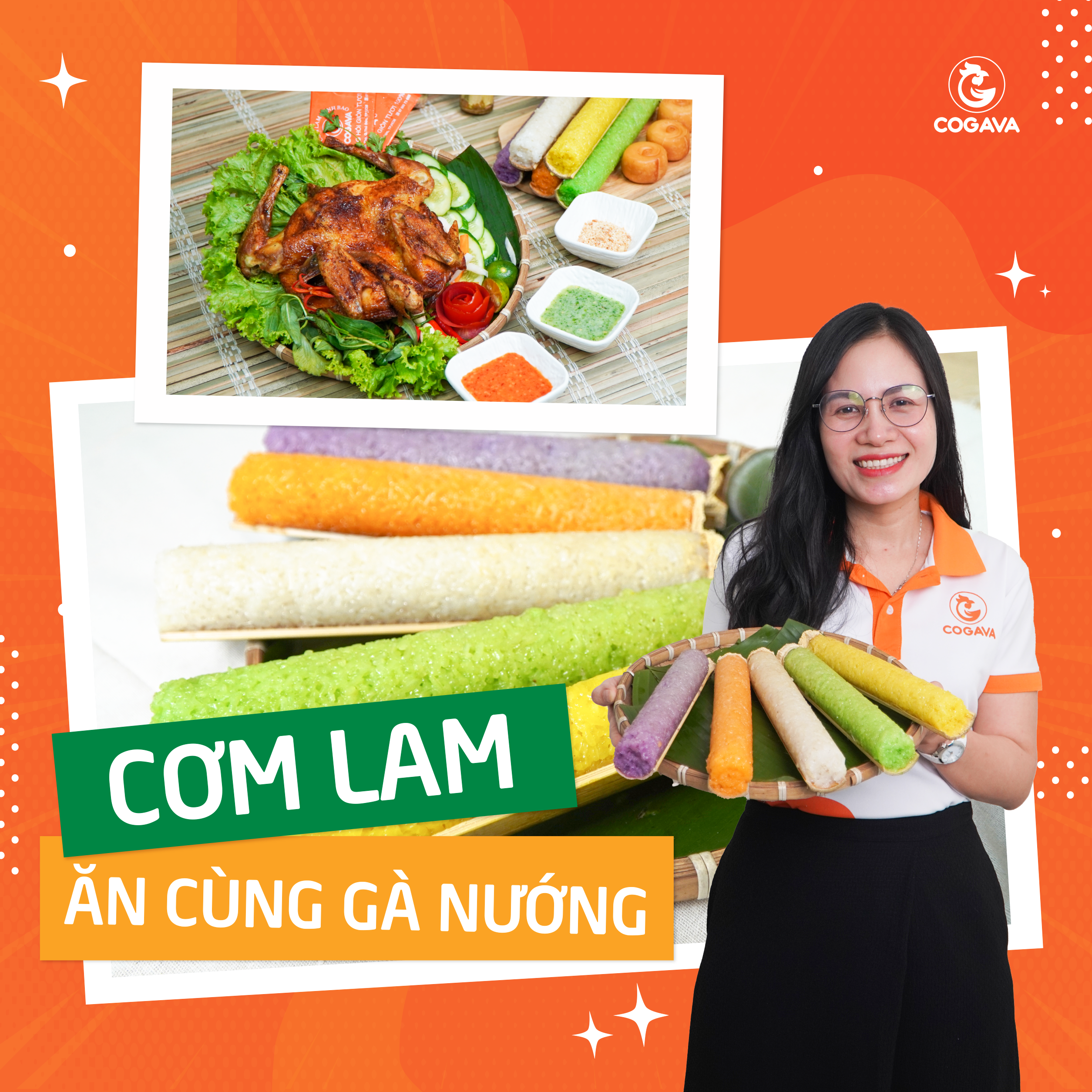 Cơm lam ngũ sắc ăn kèm gà nướng