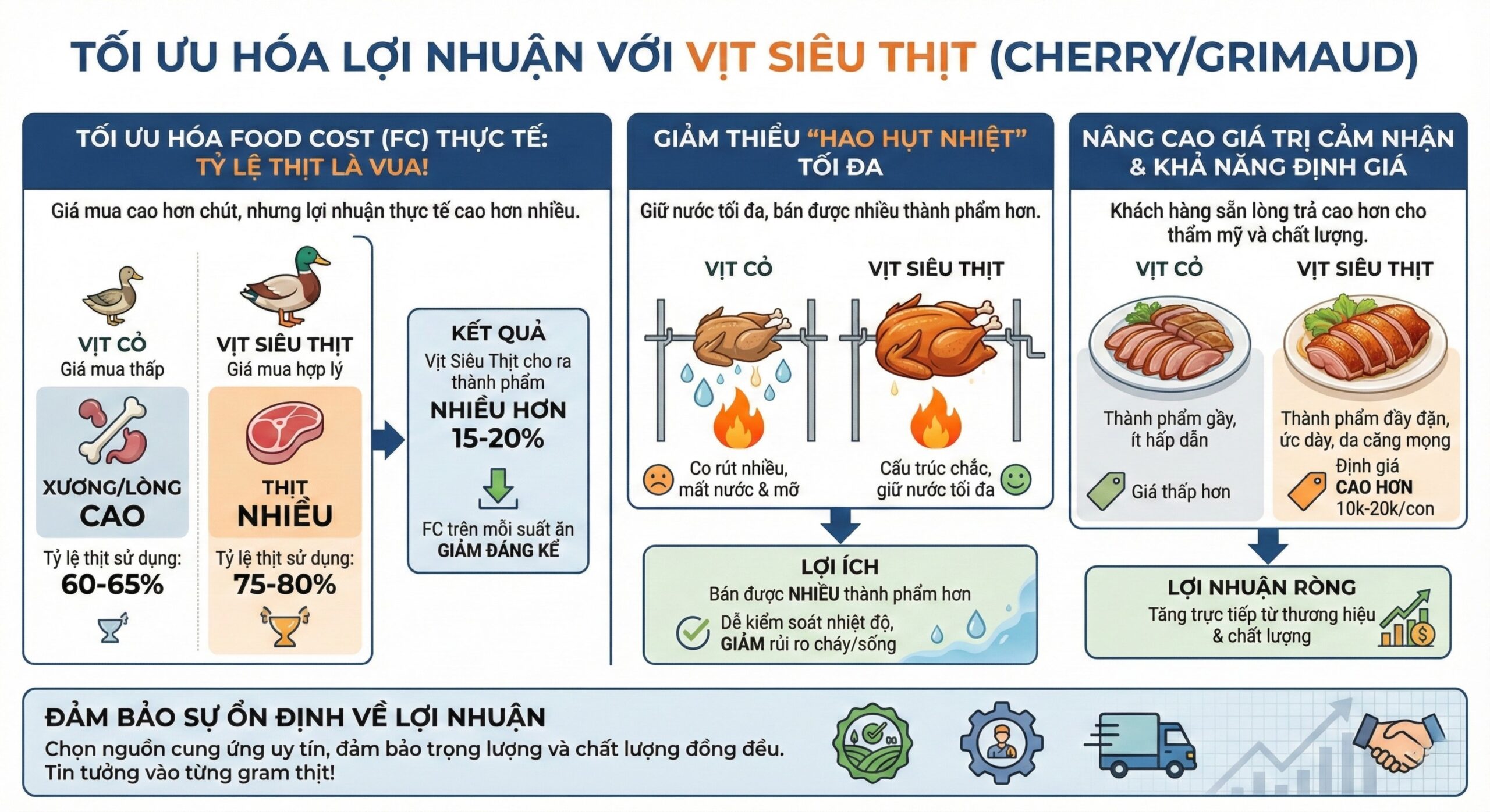 Bảng so sánh tính tối ưu của vịt siêu thịt so vơi việc sử dụng vịt cỏ