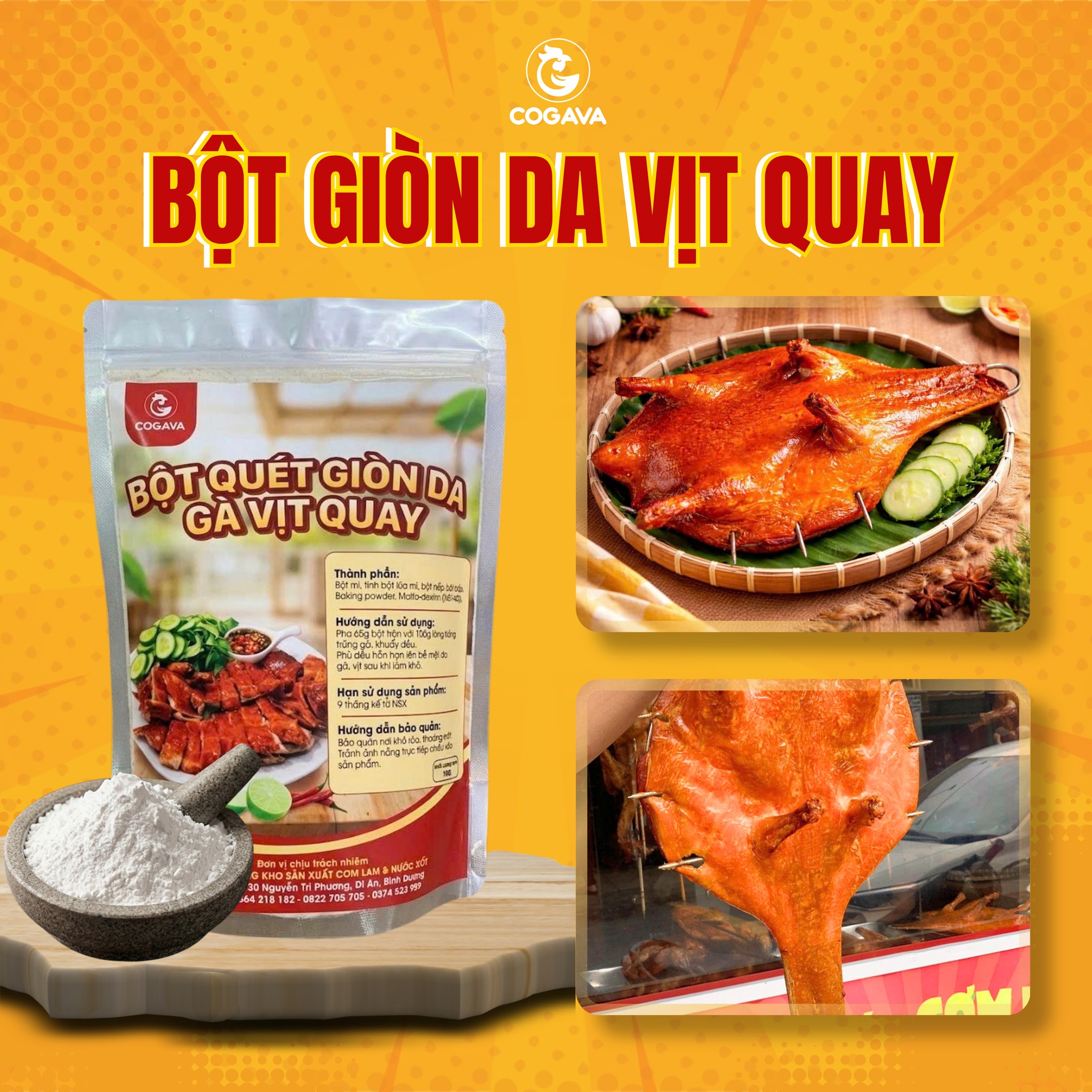 Bột giòn da làm vịt quay, da vàng giòn đều