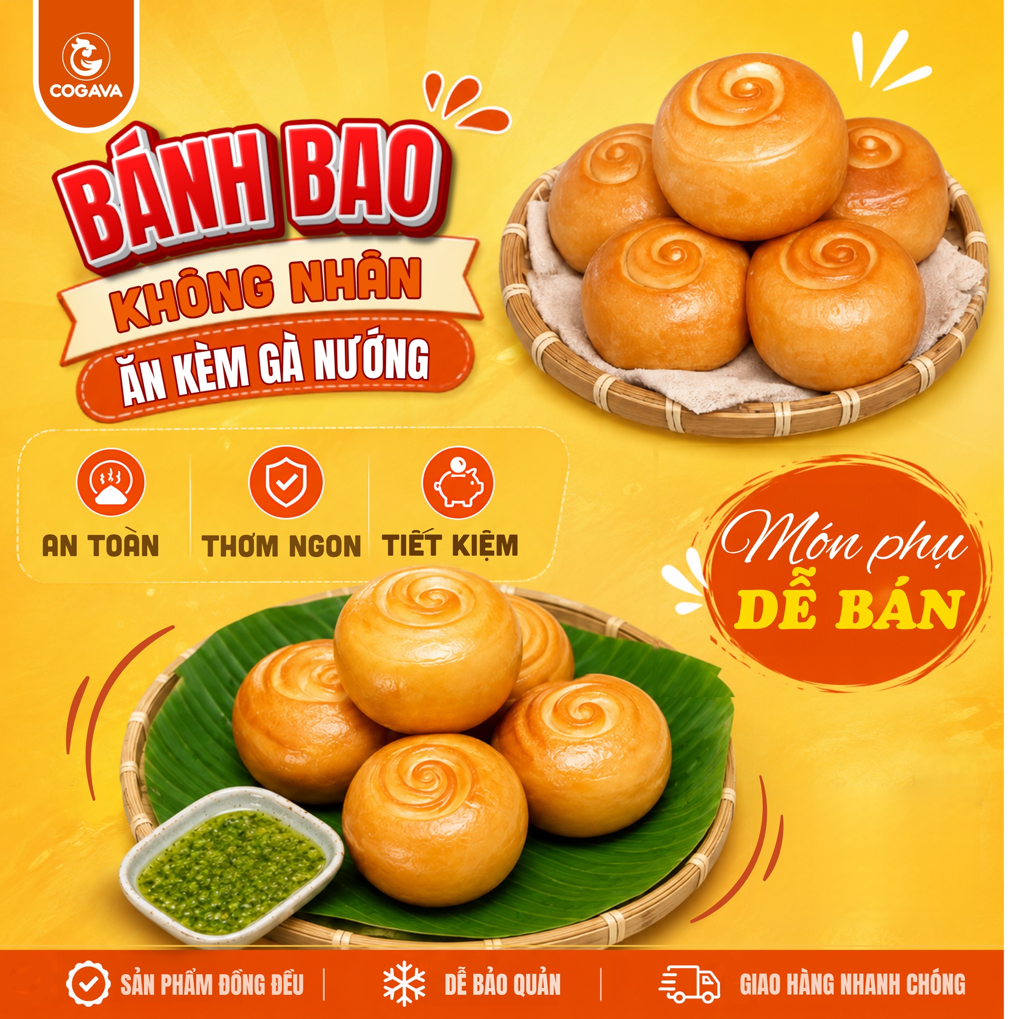 Bánh bao không nhân ăn kèm gà nướng