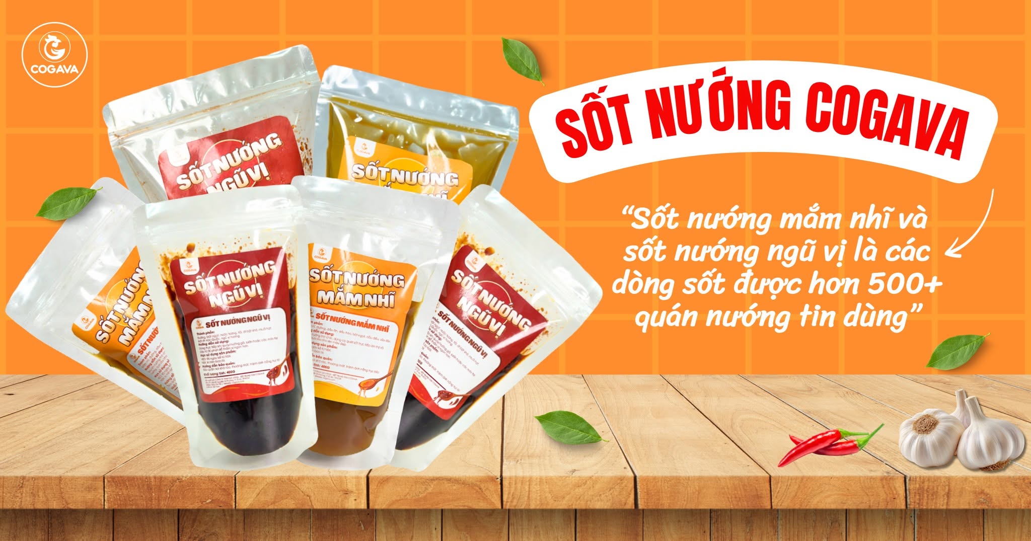 Sốt nướng mắm nhĩ và sốt nướng ngũ vị COGAVA là dòng sốt được nhiều quán nướng lựa chọn