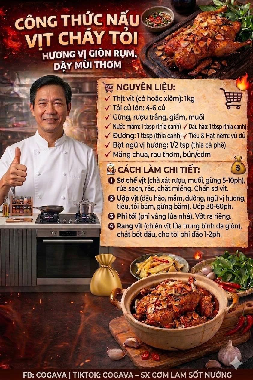 Vịt cháy tỏi hướng vị thơm ngon, da giòn rụm
