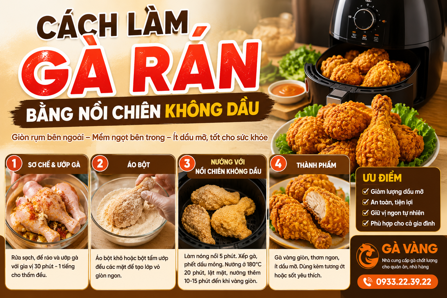 Cách làm gà rán bằng nồi chiên không dầu