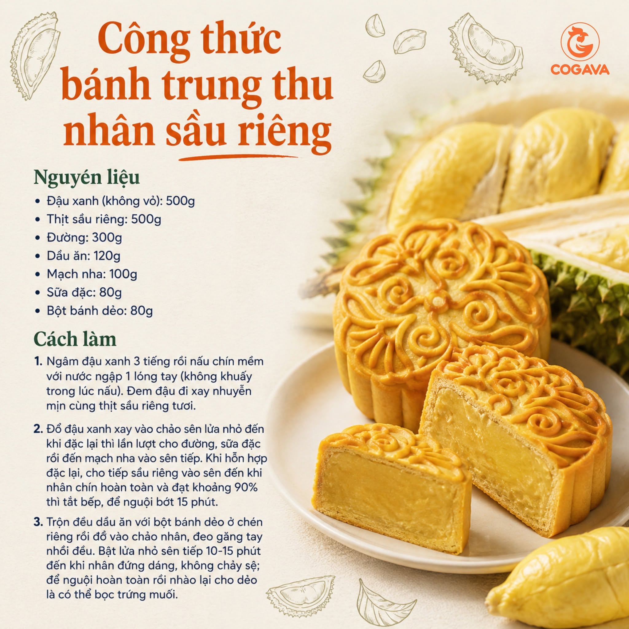 Công thức làm bánh trung thu 2026 nhân sầu riêng