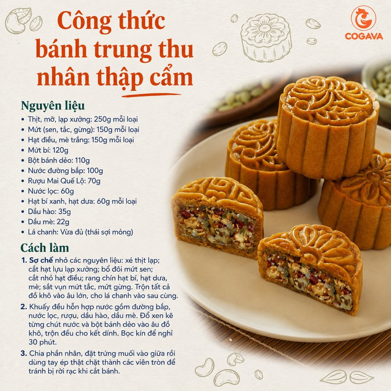 Công thức làm bánh trung thu 2026 nhân thập cẩm