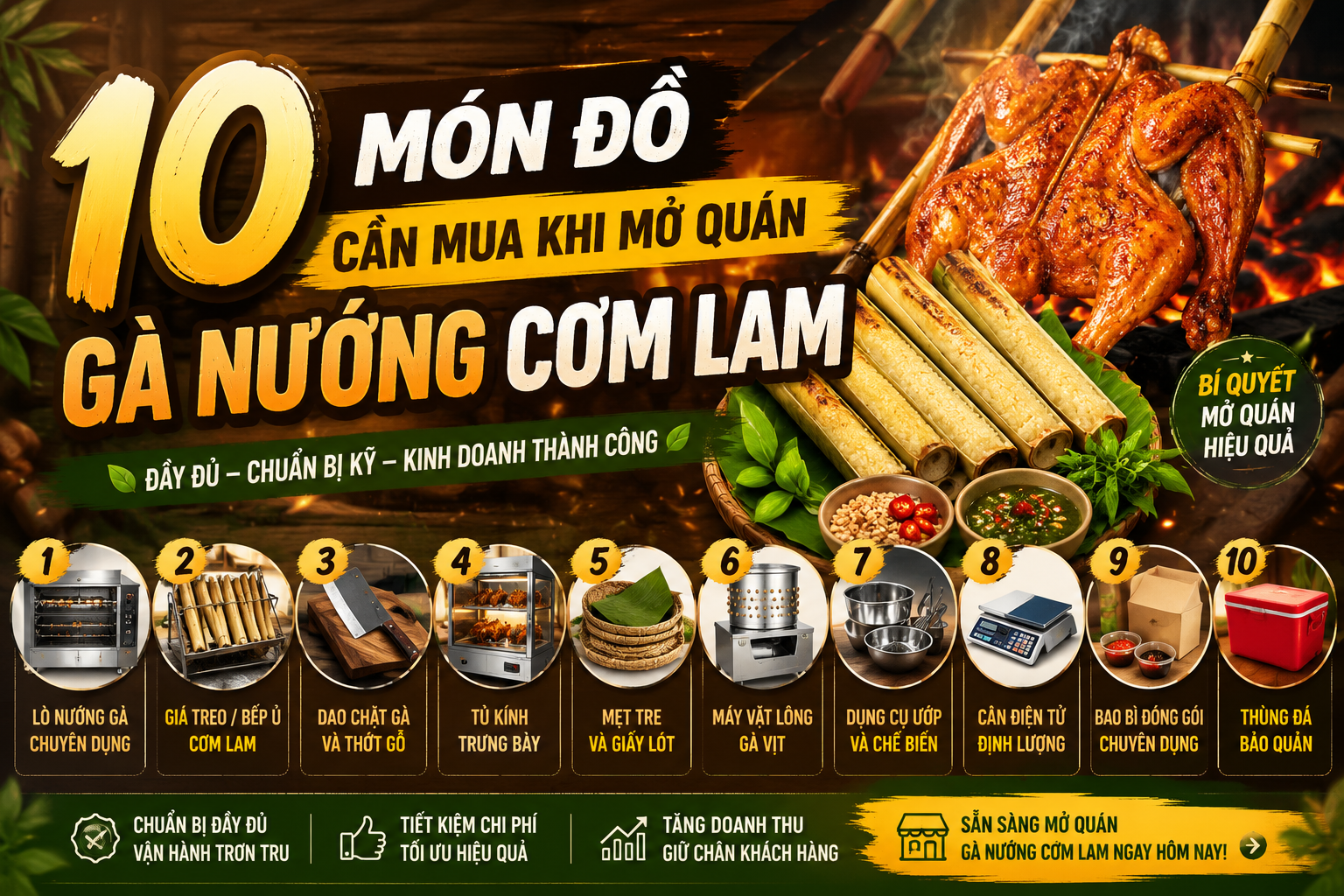 Top 10 món đồ phải mua khi mở quán gà nướng cơm lam